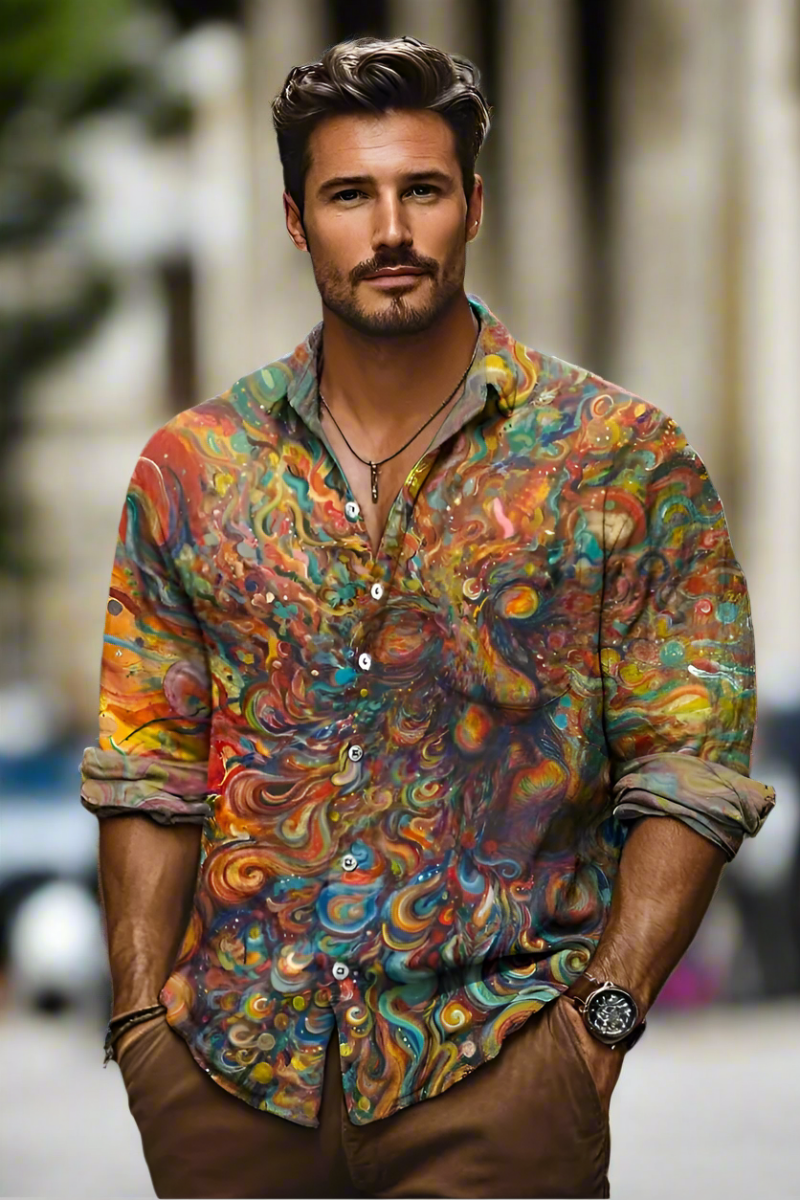 Herren lebendiges Button-Down-Hemd | Langarm