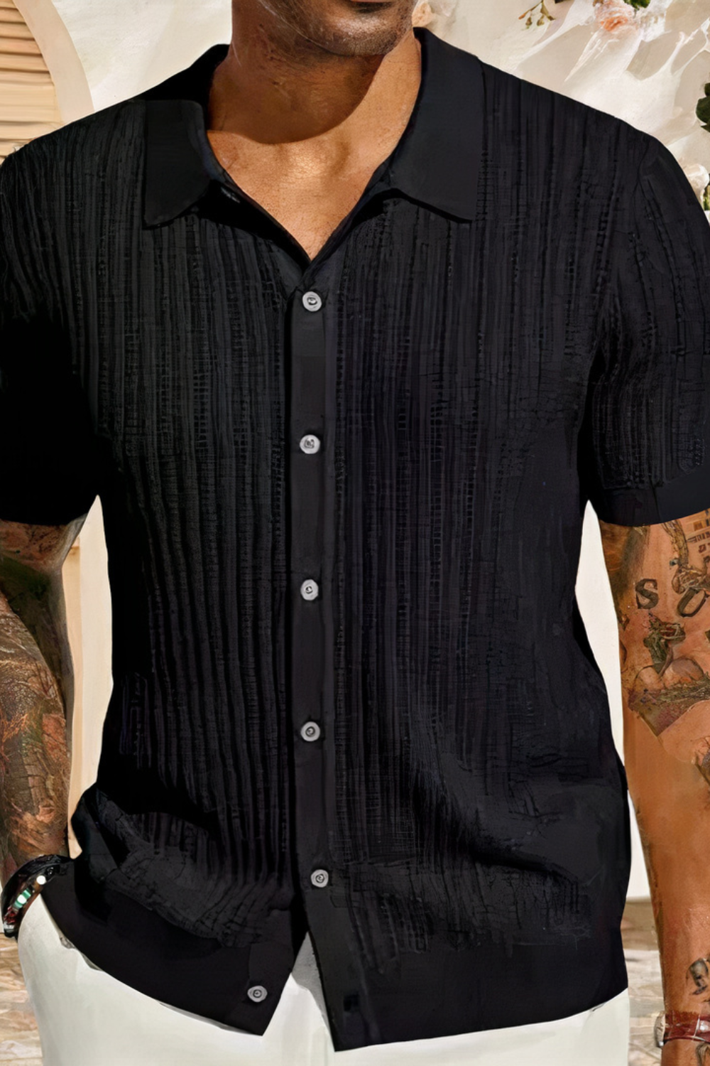 Herren gestricktes Urlaubshemd | Kurzarm