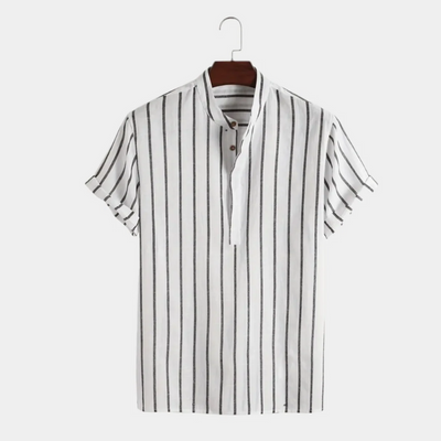 Herren kurzärmliges gestreiftes Hemd | Stehkragen