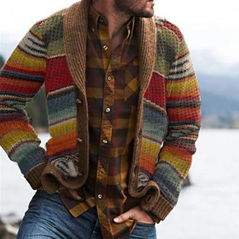 Herren mehrfarbig gestreift Strickjacke | Gestrickt