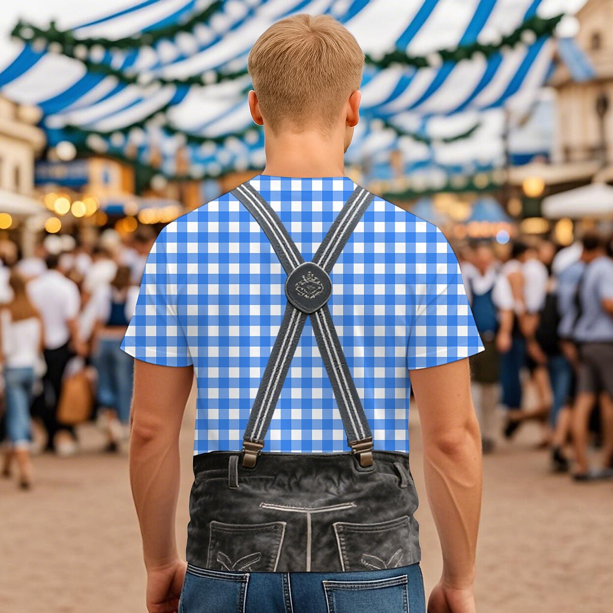 Men's Oktoberfest Blue Green Lederhosen Graphic T-shirt
