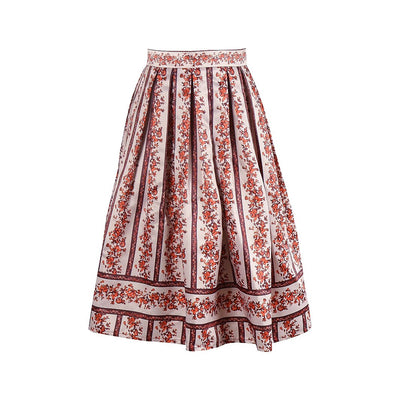Bavarian-Inspired Pink Floral Midi Skirt
