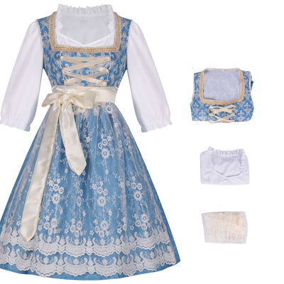 Oktoberfest Costume Blue Dirndl Dress with Blouse and Lace Apron