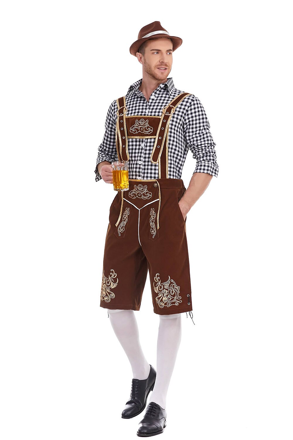 Oktoberfest Men’s Costume Set with Embroidered Lederhosen and Shirt