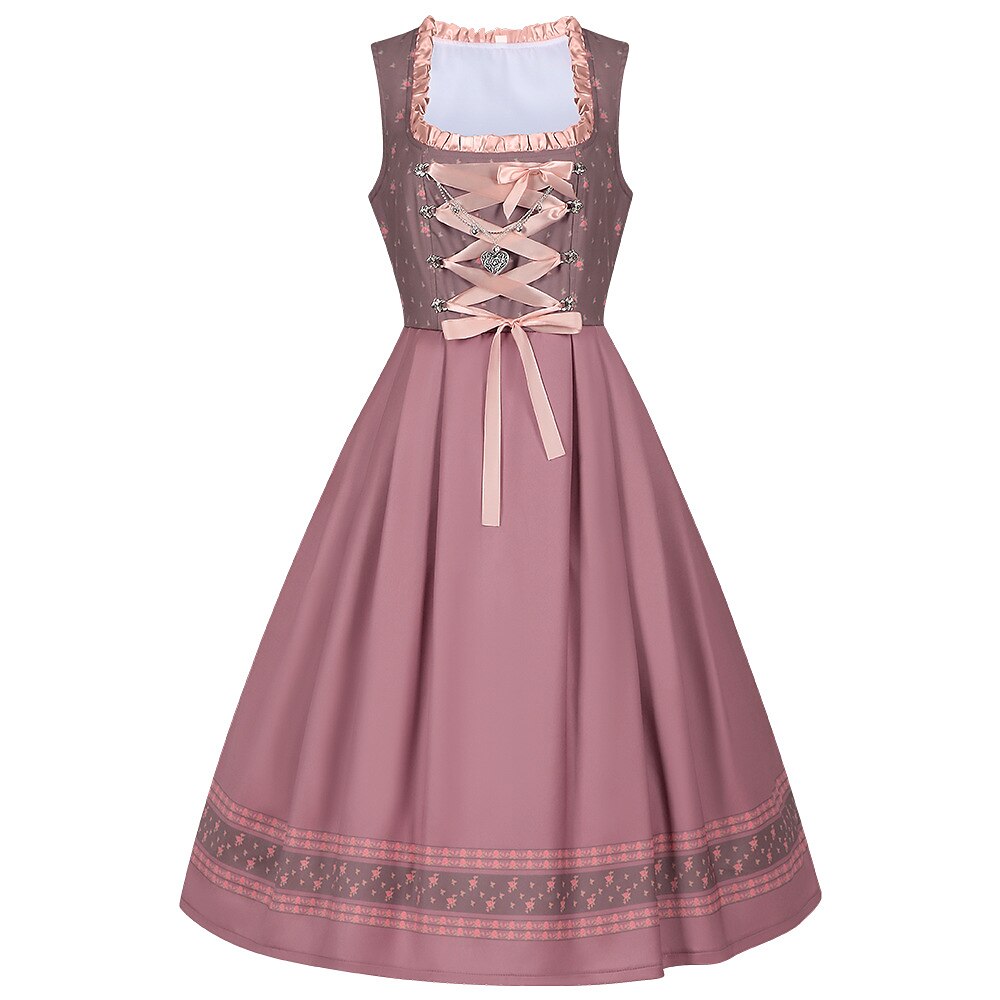 Oktoberfest Embroidery Dirndl Costume with Lace Apron