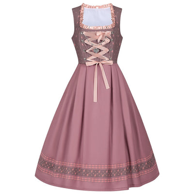 Oktoberfest Embroidery Dirndl Costume with Lace Apron