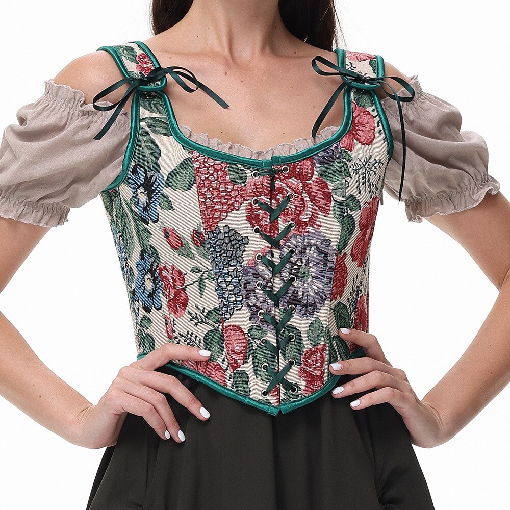 Floral Corset Lace-up Front U-Back Vest
