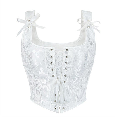 Retro Jacquard Lace-up Corset U-back Vest