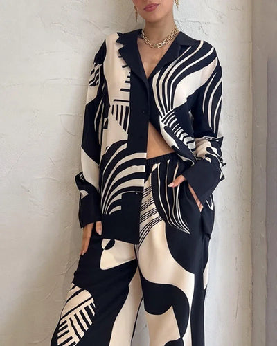 Gisberta | Zweiteiliges Set mit schwarz-weißem Muster und bequemer Passform