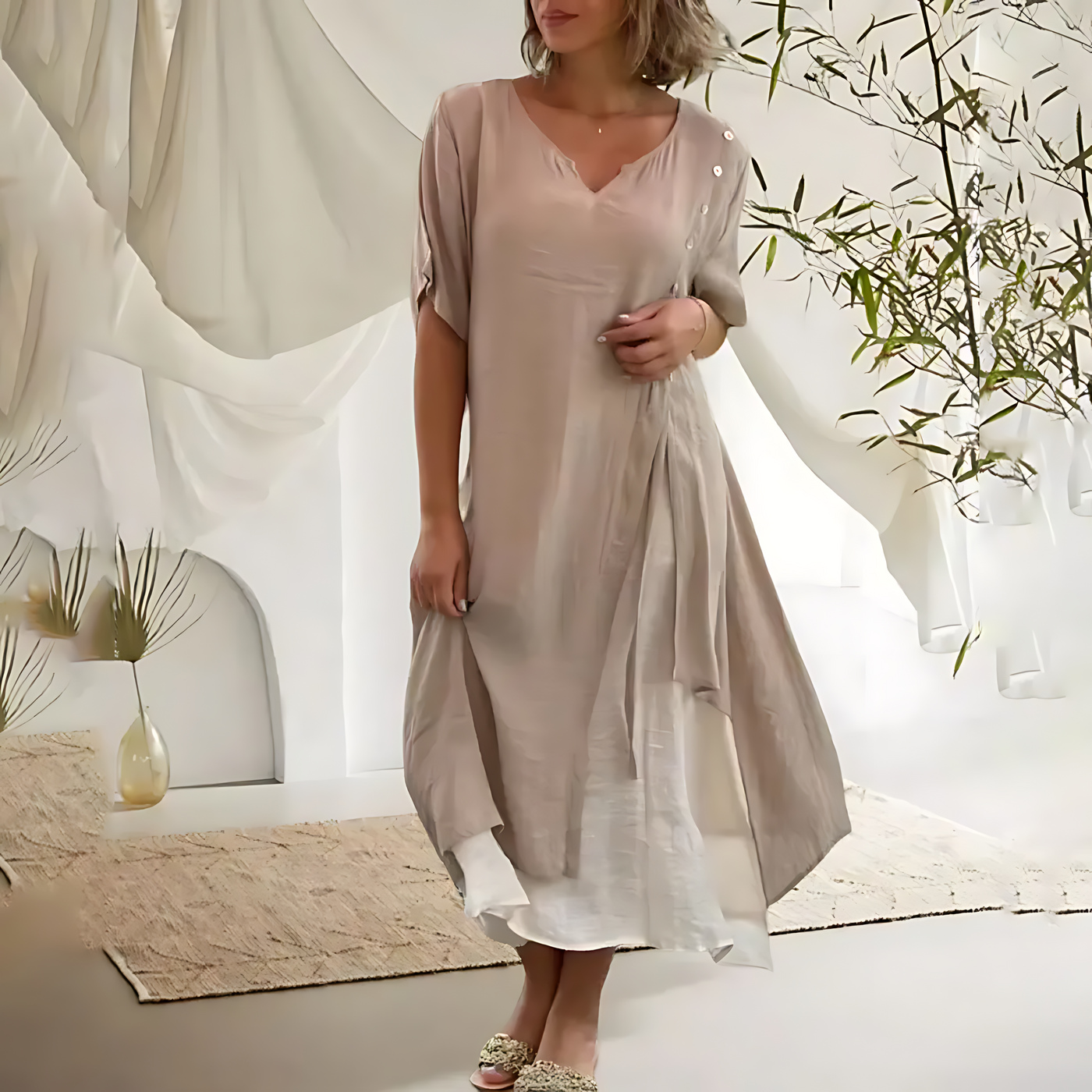 Bridgette - Bequemes, lockeres Kleid mit V-Ausschnitt