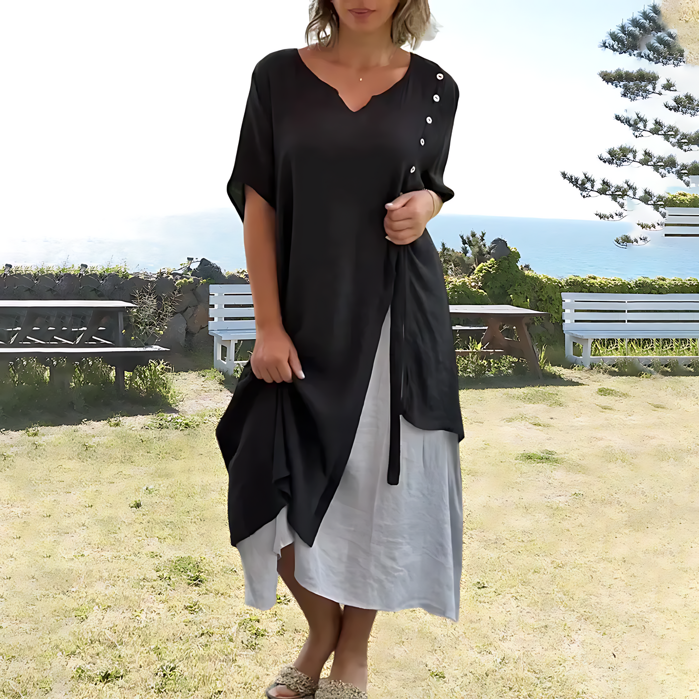 Bridgette - Bequemes, lockeres Kleid mit V-Ausschnitt