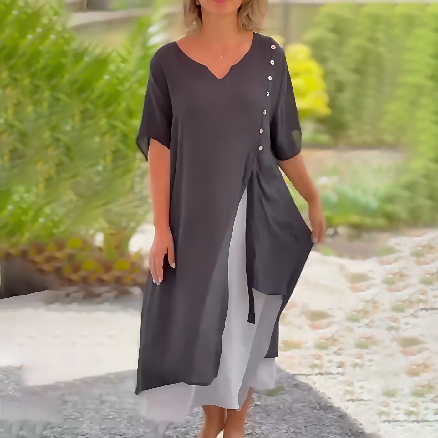 Bridgette - Bequemes, lockeres Kleid mit V-Ausschnitt
