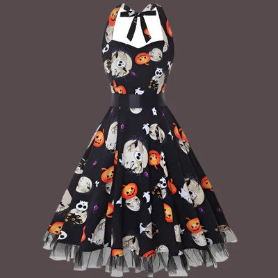 Jahrgang Neckholder Halloween Kostum Kleid | Midi