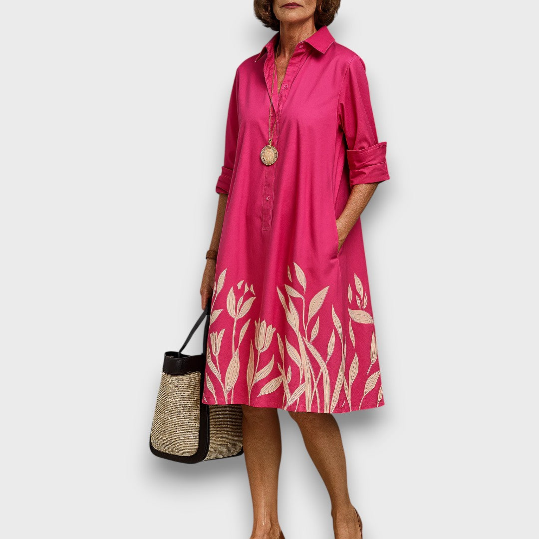 Lunara – Hemdblusenkleid mit Blumenakzent