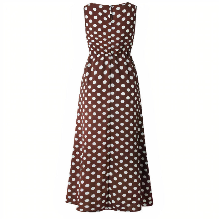 Damen ärmelloses Vintage-Kleid mit Polka-Dots | Maxi