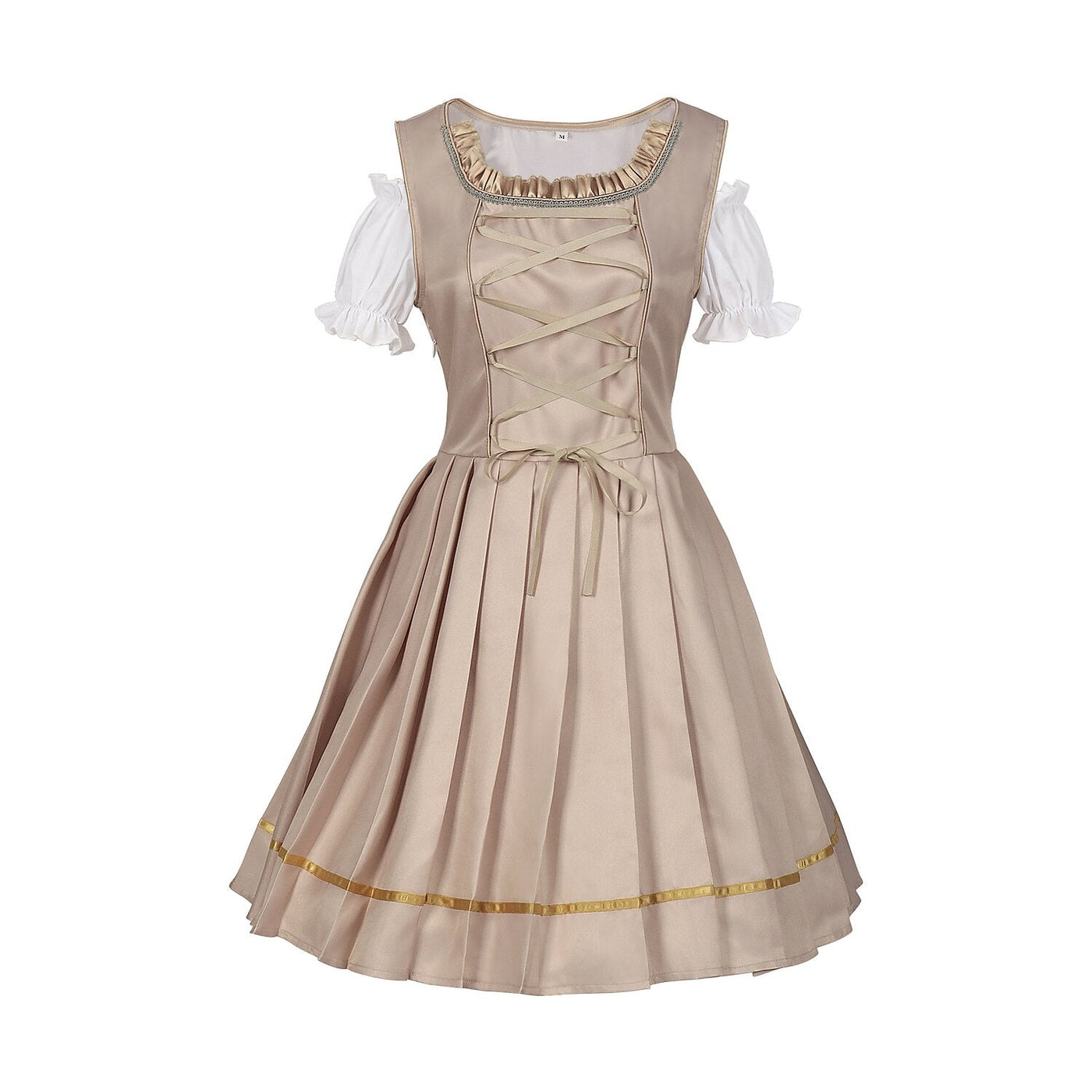Oktoberfest Champagne Gold Dirndl Dress with Apron and Blouse