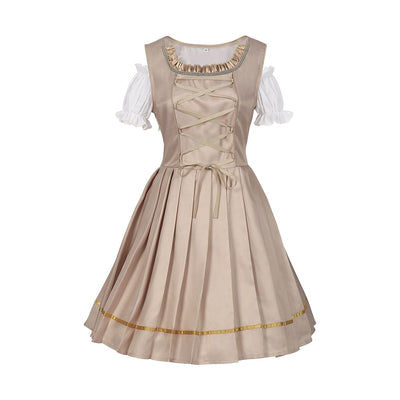 Oktoberfest Champagne Gold Dirndl Dress with Apron and Blouse
