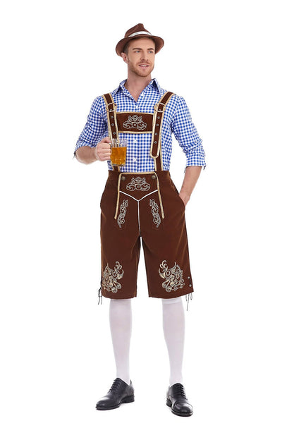 Oktoberfest Men’s Costume Set with Embroidered Lederhosen and Shirt