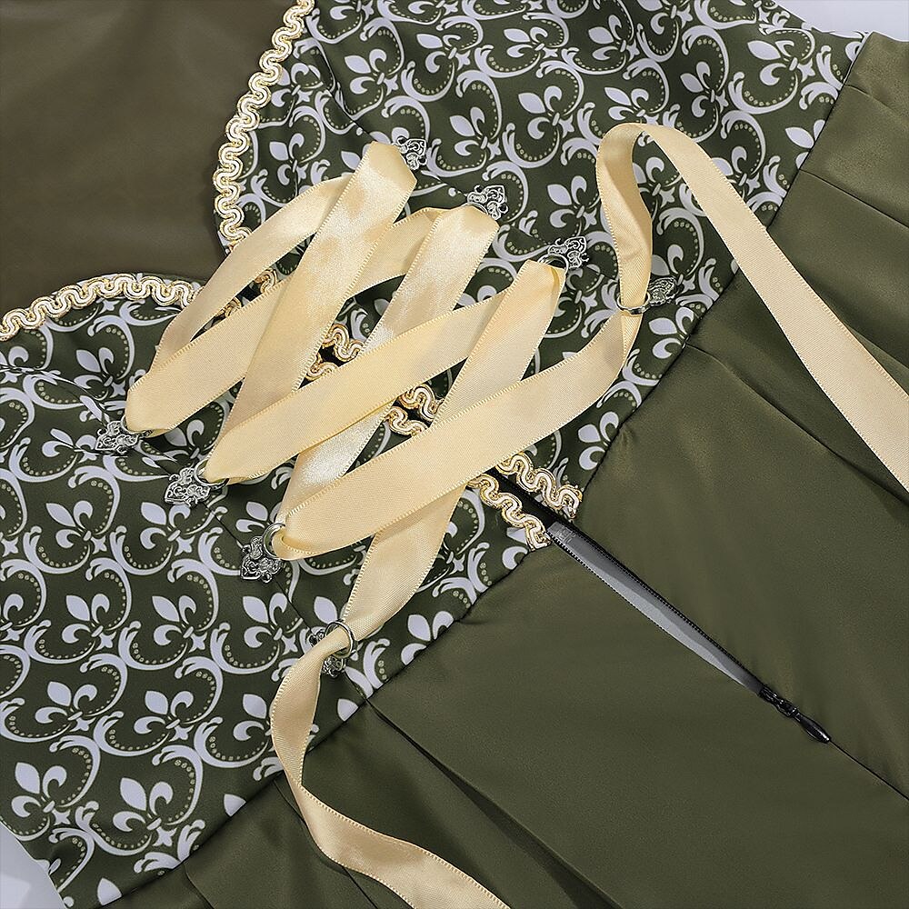 Oktoberfest Green Embroidered Dirndl Dress with Apron