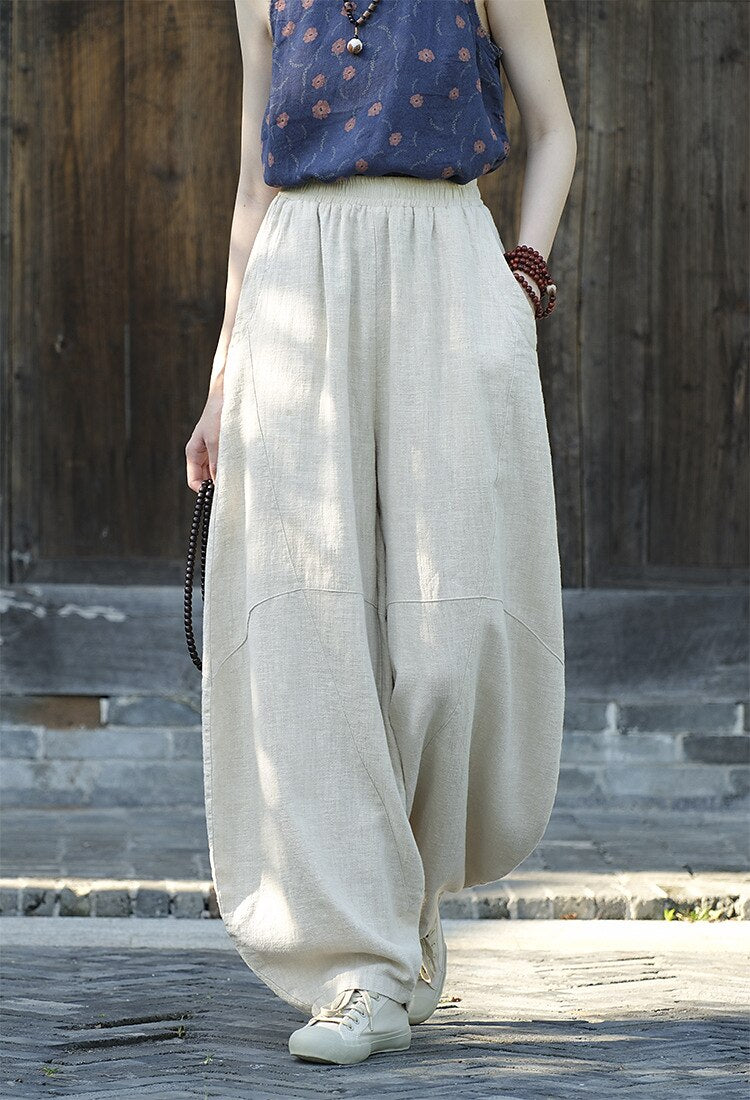 Vintage Balloon Wide-Leg Linen Pants