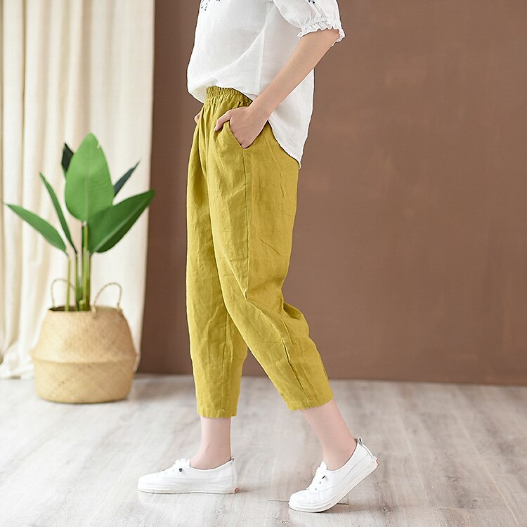 Classic Loose Fit Cotton Linen Blend Pants