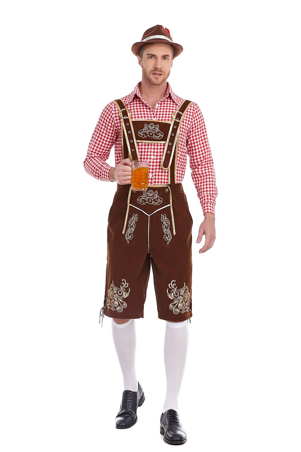 Oktoberfest Men’s Costume Set with Embroidered Lederhosen and Shirt
