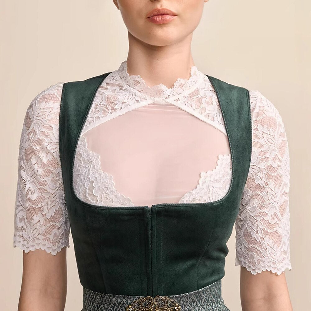 Oktoberfest Dark Green Dirndl Dress with Apron