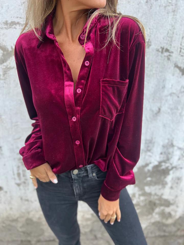 Estelle Velvet Button-Up Bluse