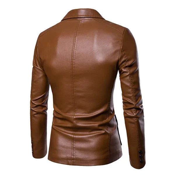 Herren Klassisch Zwei-Knopf Lederblazer mit Revers