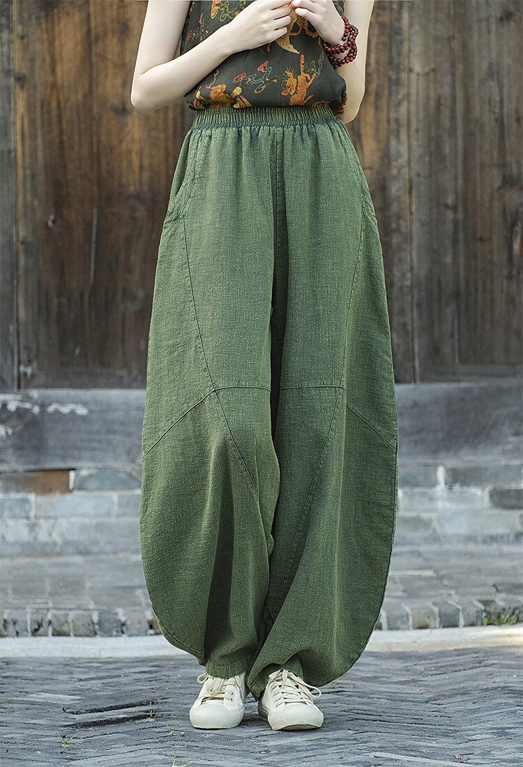 Vintage Balloon Wide-Leg Linen Pants