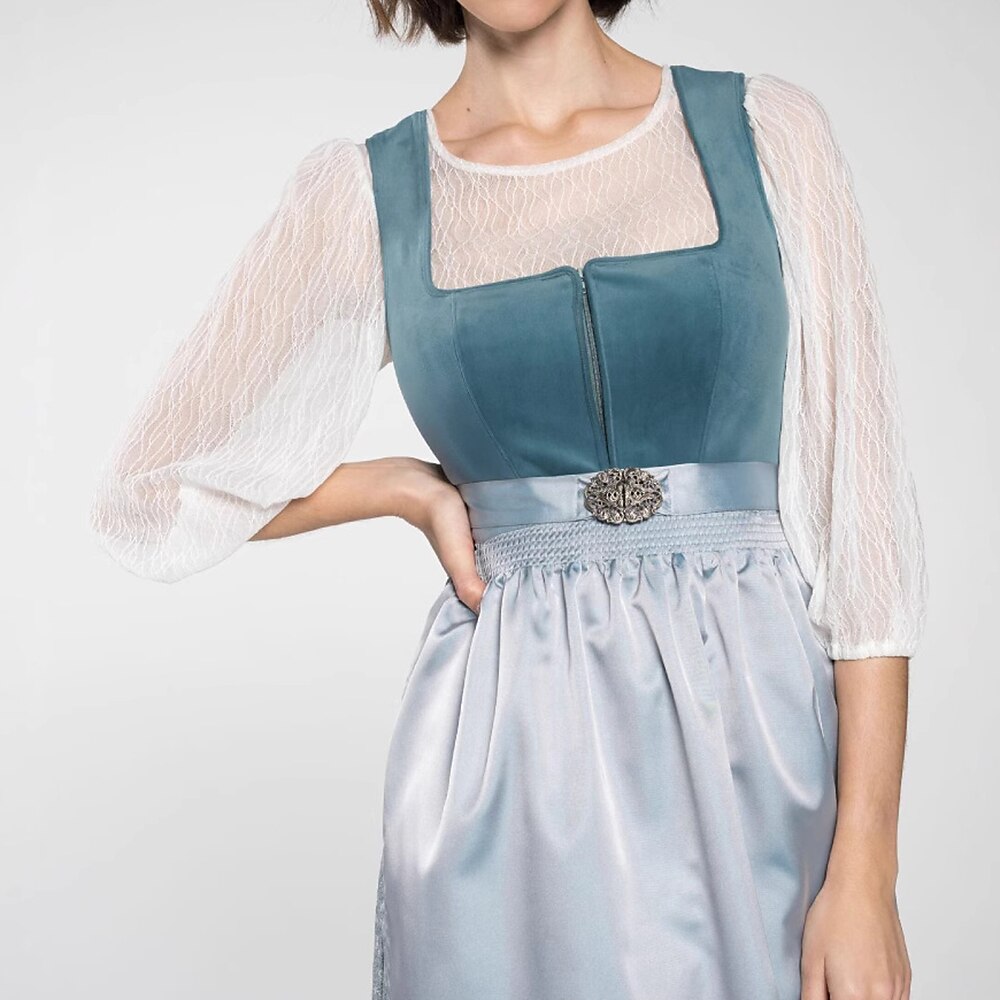 Oktoberfest Blue Classic Dirndl Dress with Apron