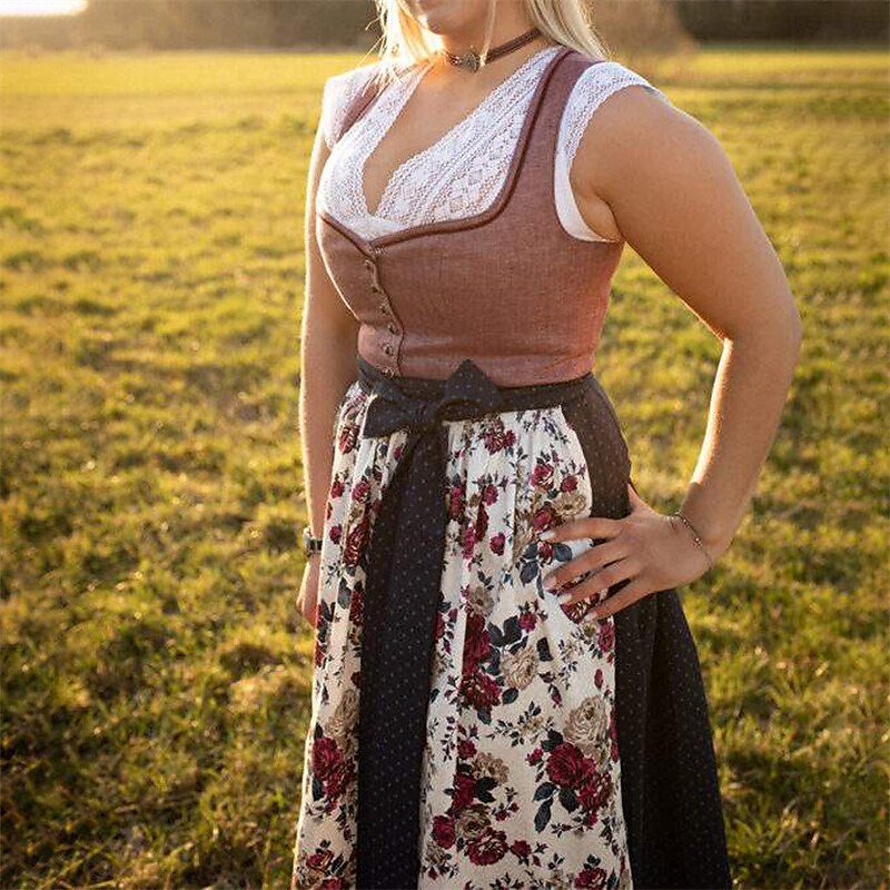 Oktoberfest Women's Pink Dirndl Dress with Polka Dot Apron