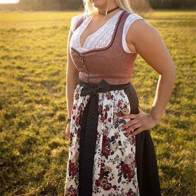 Oktoberfest Women's Pink Dirndl Dress with Polka Dot Apron