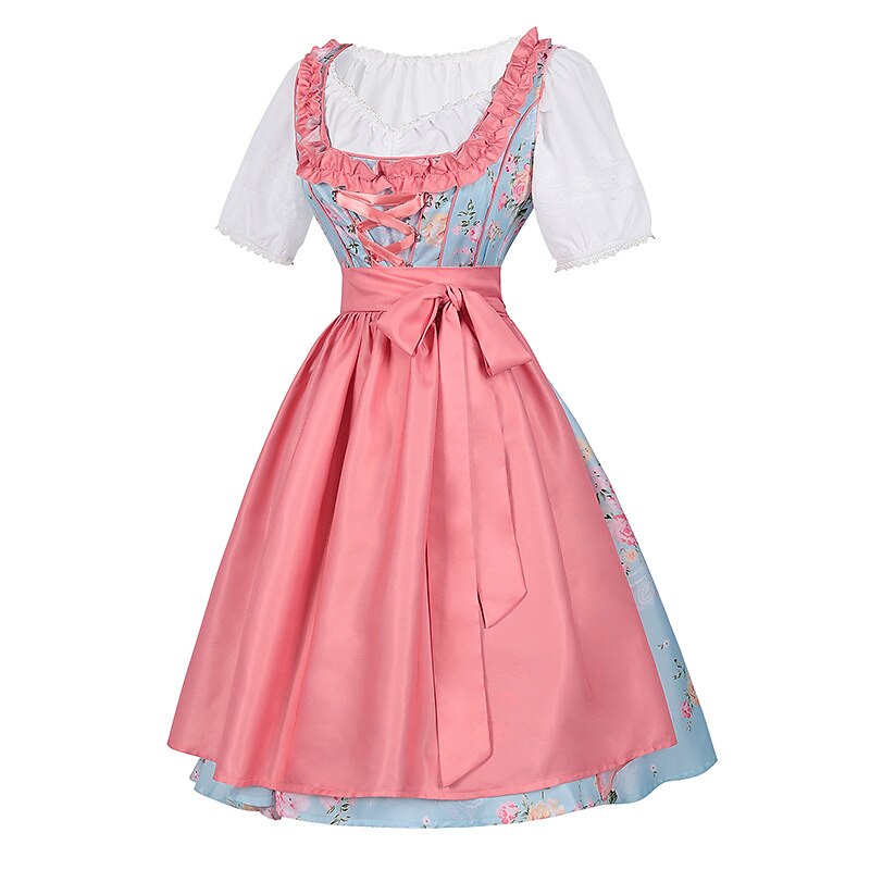 Oktoberfest Embroidered Dirndl Dress with Checkered Apron and Blouse
