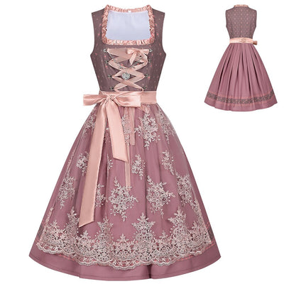 Oktoberfest Embroidery Dirndl Costume with Lace Apron