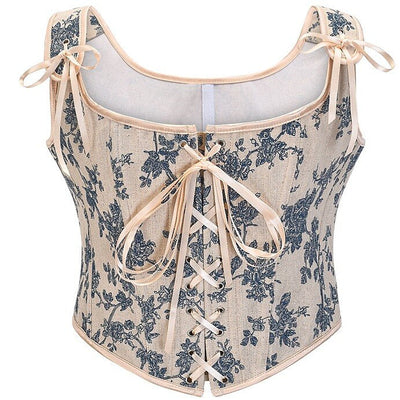 Floral Lace-up Front Vest U-Back Corset