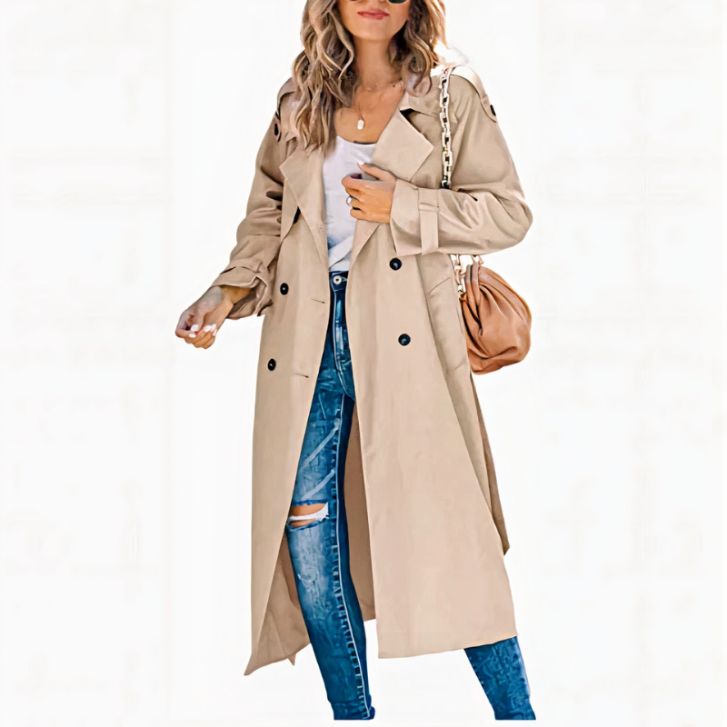 Klassischer langer Damen-Trenchcoat | Wasserdichte