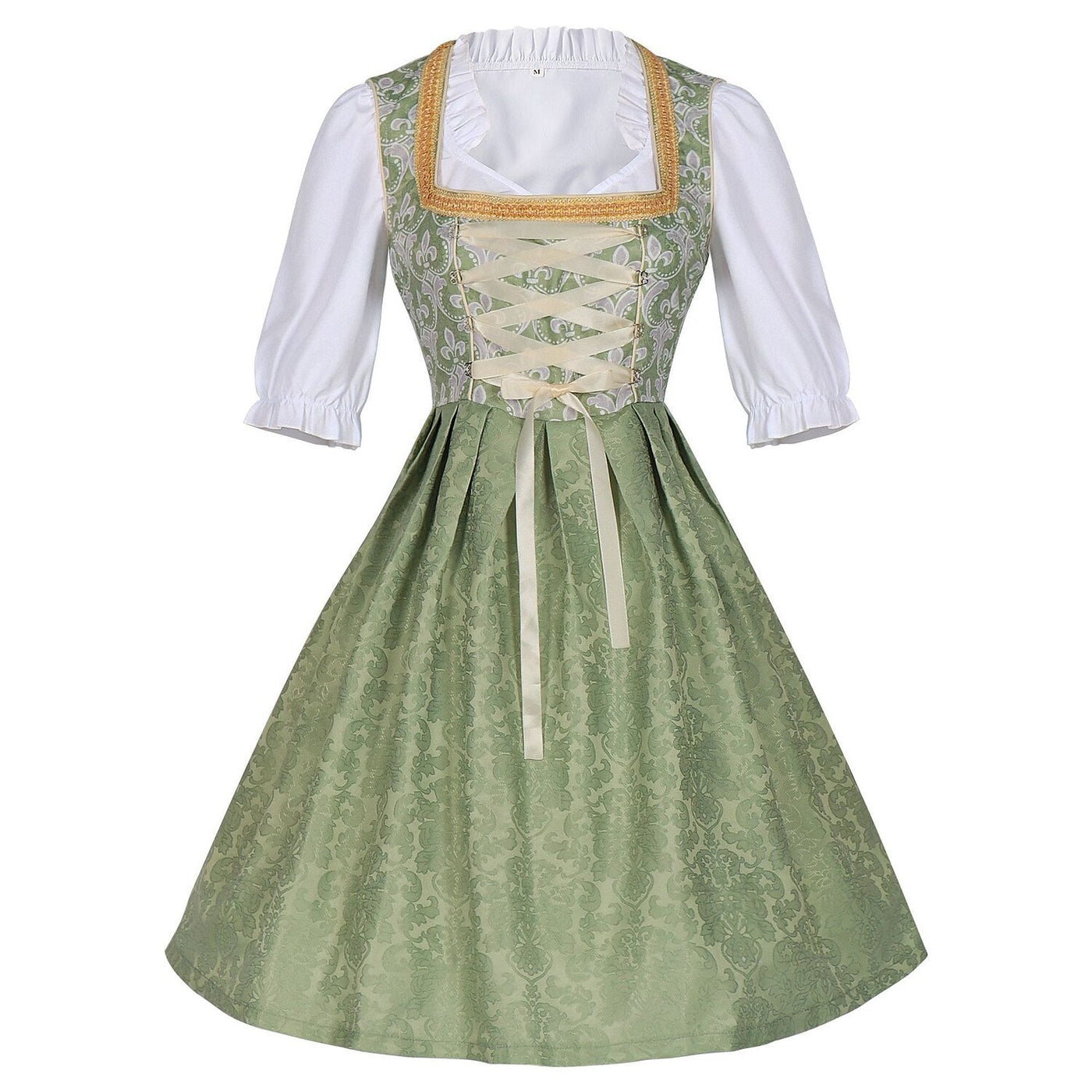 Oktoberfest Champagne Gold Dirndl Dress with Apron and Blouse