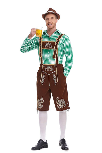 Oktoberfest Men’s Costume Set with Embroidered Lederhosen and Shirt