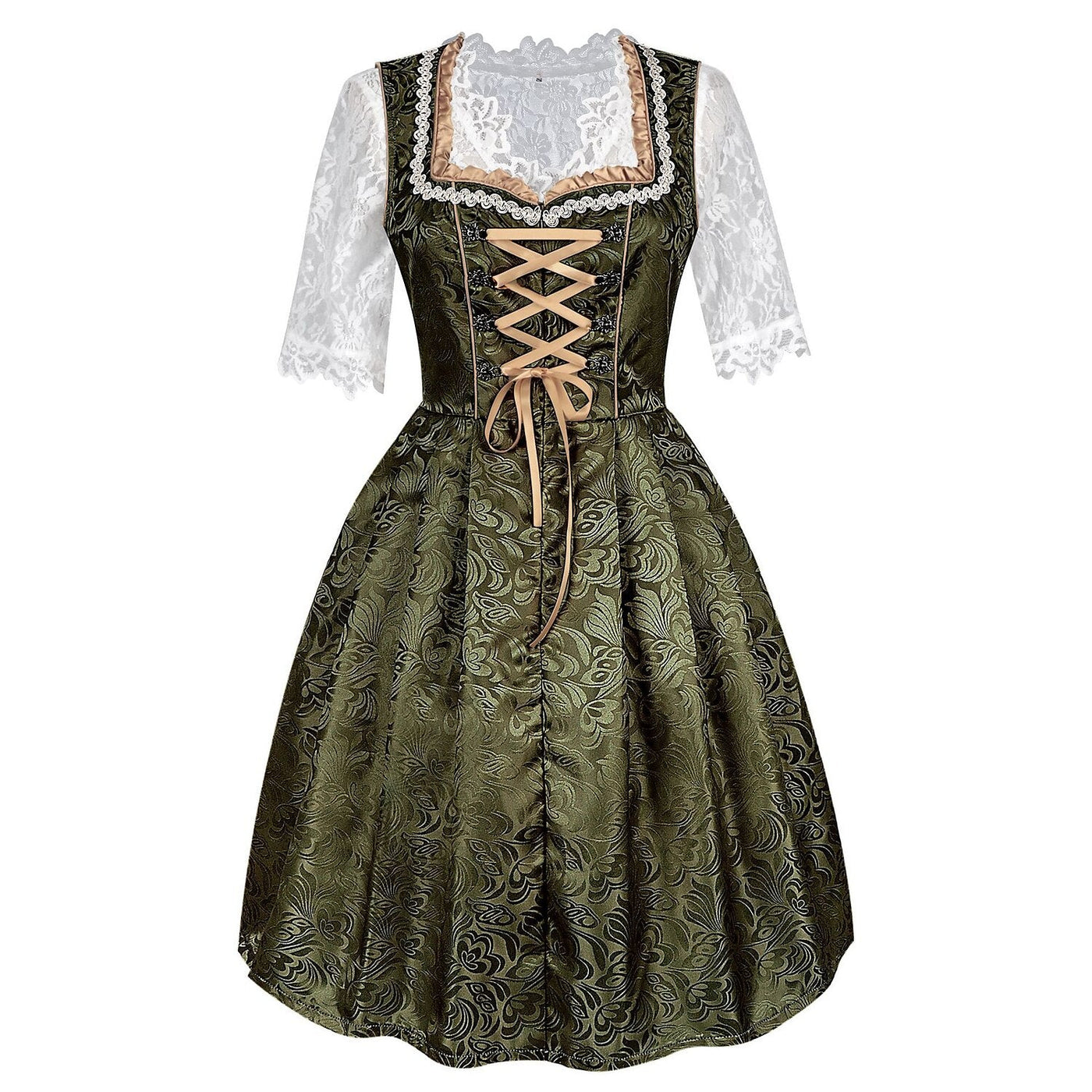 Oktoberfest Vintage Dirndl Costume with Embroidered Apron and Blouse