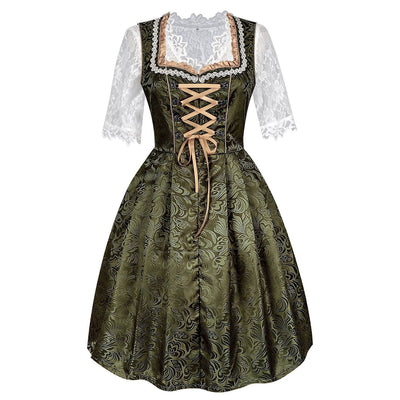 Oktoberfest Vintage Dirndl Costume with Embroidered Apron and Blouse