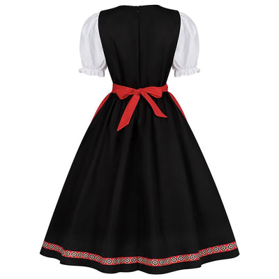 Oktoberfest Red Black Embroidered Dirndl Dress with Apron