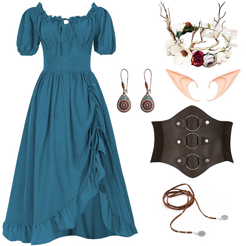 Renaissance Fairy Costume Dress with Corset & ACCs