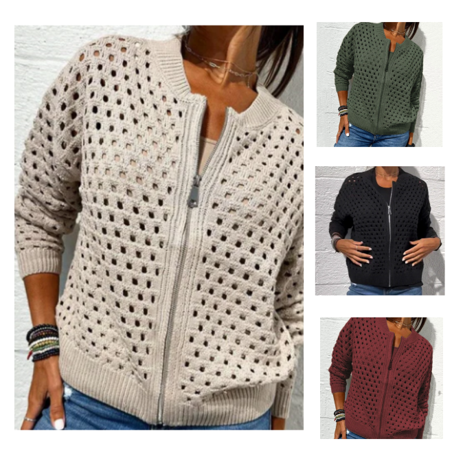 Raluca – Lässige Strick Jacke Mit Reißverschluss