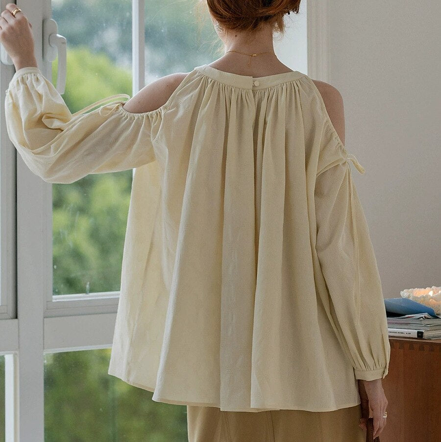 Classic Flowy Pleated Cold Shoulder Blouse