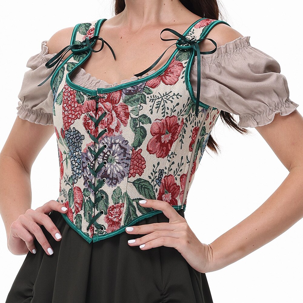 Floral Corset Lace-up Front U-Back Vest