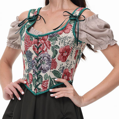 Floral Corset Lace-up Front U-Back Vest