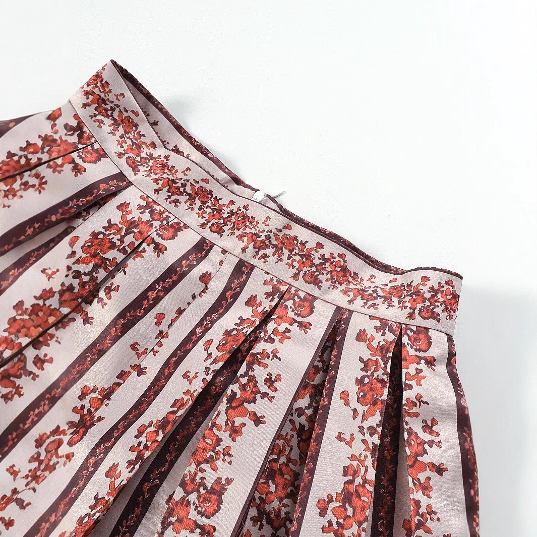 Bavarian-Inspired Pink Floral Midi Skirt