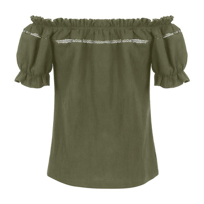 Renaissance Crew Neck Off Shoulder Lace-up Tops