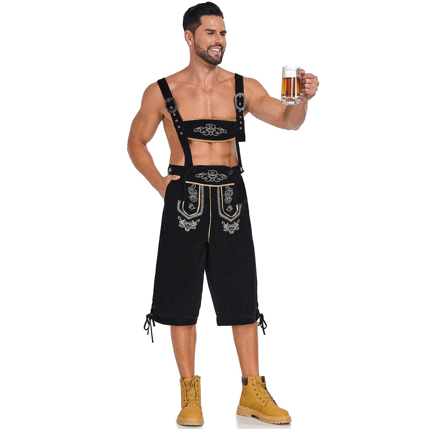Oktoberfest Men’s Bavarian Embroidered Lederhosen